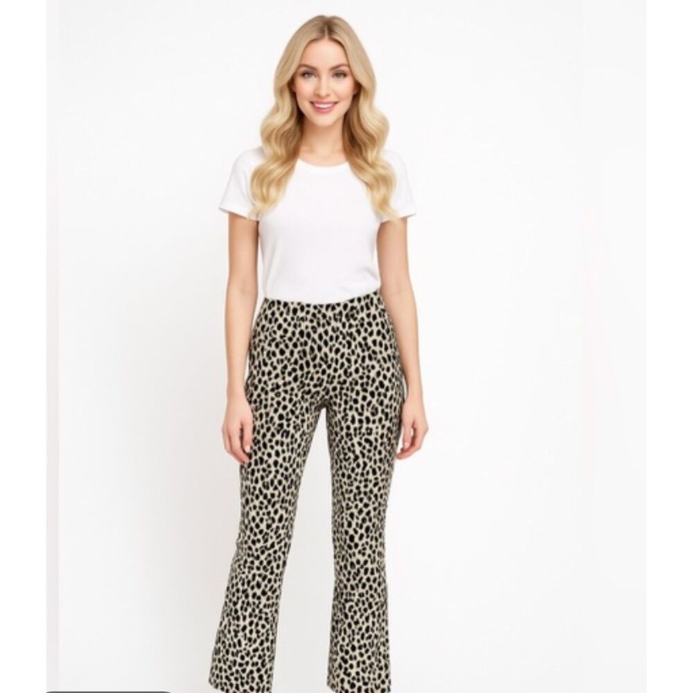 Tuckernuck Ashford Leopard Print Pants Size Large Side Zip Ankle Straight Womens